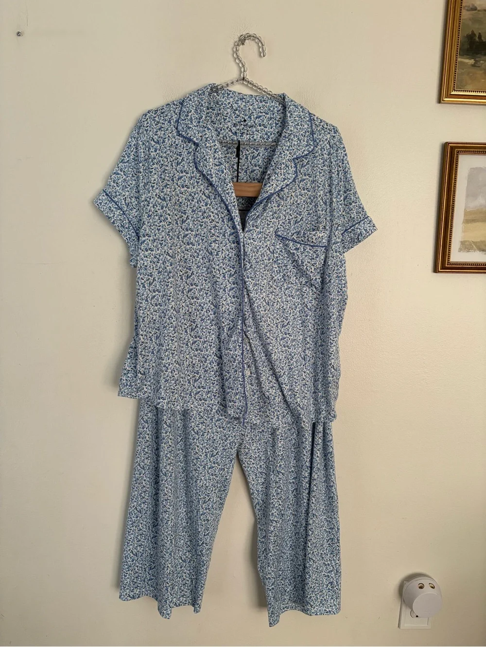 KATE SPADE Light Blue Floral Flower Lounge Pajama Set Short Sleeve Pant X-Large